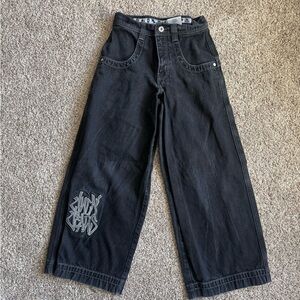 Black Wide-Leg Jeans with Graphic Patch